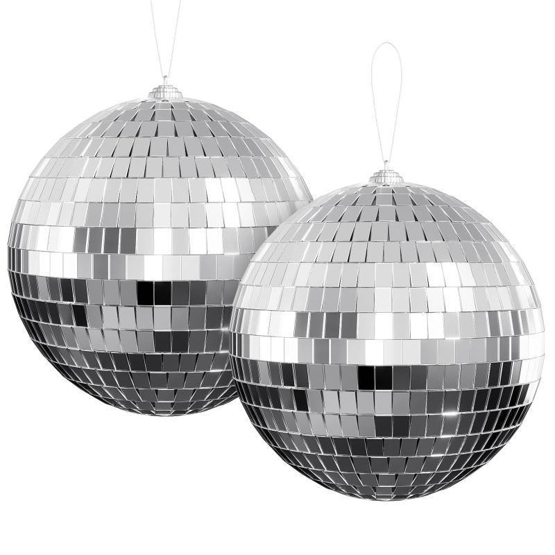lot 38677 image: 6-Inch Disco Ball, Silver Hanging Mirror Balls, 2-Pack - Retail $20