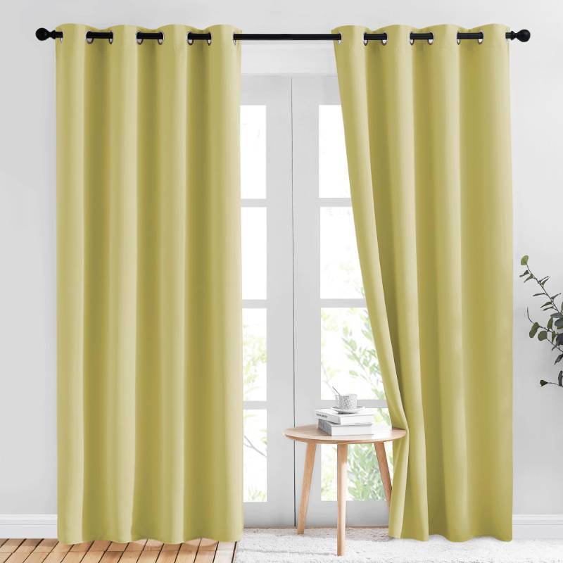 lot 38716 image: Paler Yellow Blackout Curtains for Bedroom (1 Pair, 52 x 84 inches), Farmhouse Thermal Insulated Room Darkening Drapes for Windows - Retail $29