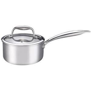 lot 29025 image: 1-Quart Saucepan with Lid, Tri-Ply Stainless Steel Pot with Stay-Cool Handle & All Cooktop Compatibility (Gas, Ceramic, Electric) - Silver - Retail $30