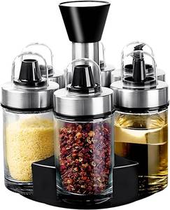 lot 29027 image: Oil and Vinegar Dispenser Set of 6 Bottles with 360° Rotating Holder - Retail $24