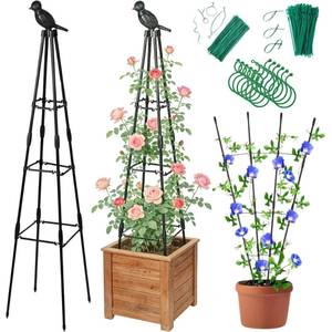 lot 29029 image: Garden Trellis for Climbing Plants Outdoor - Rustproof Plastic Coated Steel Core Tower Obelisk Trellis - Metal Teepee Trellis Vertical Plant Support for Vines Vegetables Flowers Indoor - Retail $30