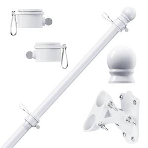 lot 29031 image: Flag Pole Kit, Tangle Free Spinning Stainless Steel Rustproof Flagpole for 3x5 Sports Fan Outdoor Flags for Outside House (White, 6FT, with Bracket) - Retail $26