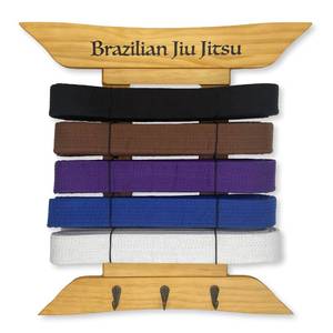 lot 29033 image: Brazilian Jiu Jitsu Belt Display  BJJ Belt Rack for 5 Belts Plus Medals Hanger  from White to Black Belt  Martial Arts Belt Holder Case  Gifts for Jiu Jitsu Practitioners  OSS - Retail $37