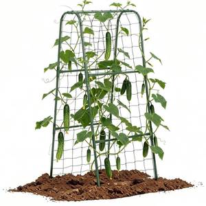 lot 29035 image: Cucumber Trellis for Raised Bed, Garden Trellis for Climbing Plants Outdoor, Metal Arch Trellis U-Shape Vegetables Support for Tomatoes Grape Vines Beans Peas (Green, 15.7 L x 24 W x 48 H) - Retail $20