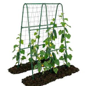 lot 29036 image: Cucumber Trellis for Raised Bed, Garden Trellis for Climbing Plants Outdoor, Metal Arch Trellis U-Shape Vegetables Support for Tomatoes Grape Vines Beans Peas (Green, 31.5 L x 24 W x 48 H) - Retail $25