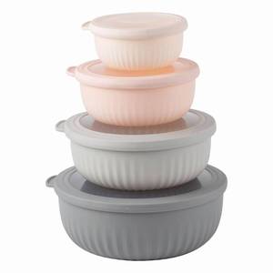lot 29037 image: COOK WITH COLOR Prep Bowls with Lids- Wide and Deep Nesting Plastic Small Mixing Bowl Set with Lids, 8 Piece Set - Wide Bowls, GreyPink - Retail $29