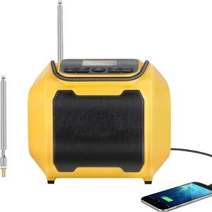 lot 29046 image: Cordless AMFM Radio Speaker Compatible with DeWalt 20V Battery(Tool Only No Battery), Weather Alert Bluetooth Radio with Cellphone USB Port, SOS Emergency Alert - Retail $33