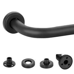 lot 29052 image: Black Wrap Around Curtain Rod, 1 Inch Diameter, Adjustable Blackout Curtain Rod with Zinc Alloy Finials and Aluminum Center Brackets for Windows 28 to 56 Inch - Retail $29
