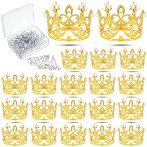 lot 29055 image: 20 Crowns for Flower Bouquets 100 Diamond Flower Pins, Gold - Retail $22