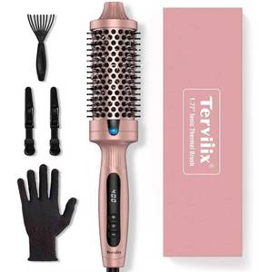 lot 29062 image: 1.77 Inch Thermal Brush, Double MCH Ceramic Hot Brush Tourmaline Ionic 2 in 1 Heated Hair Curling Wand, Digital Display 9 Temperatures Curling Iron Dual Voltage for Long Hair - Retail $43
