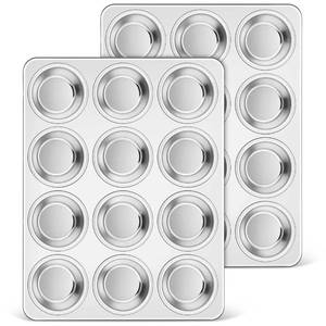 lot 29067 image: Stainless Steel Muffin Cupcake Pan Set 12 Cups, Non Toxic, Nonstick - Retail $27