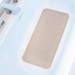 lot 29092 image: Extra Large Non-Slip Bathtub Mat, 36x17 TPR Shower Mat with 198 Suction Cups, Bath Mat for ElderlyKids, Machine Washable & Fast Drainage, Foot Massage Design (Khaki, Extra Large) - Retail $17