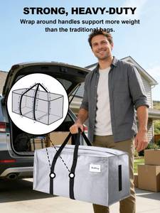 lot 29095 image: 8 Pack Large Strong Moving Bags with Zippers & Carrying Handles - Water-Resistant - Heavy Duty Storage Tote for Space Saving, Fold Flat, Alternative to Moving Box (Silver) - Retail $30