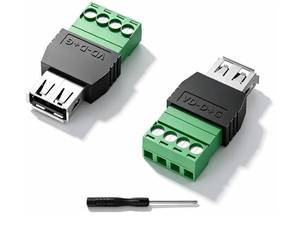 lot 29101 image: 2PCS USB 2.0 Female to 4 Pin Screw Terminal Block ConnectorSolderless Pluggable Adapter Kit for DIY Electronics Repair, Breakout Board for DataPower Cable Extension (2-PCS Female) - Retail $10