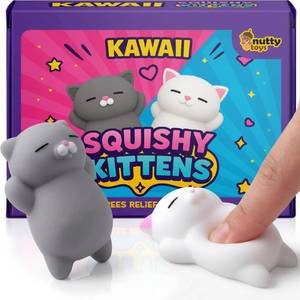 lot 29109 image: Nutty Toys Squishy Cat Set - 2 Soft Silicone Kawaii Kitties, Top Stress Relief Toy 2026 Unique Gifts for Teens Kids Women Men Adults Best Teenage Girls Teen Boy Tween Christmas Stocking Stuffers Idea - Retail $6