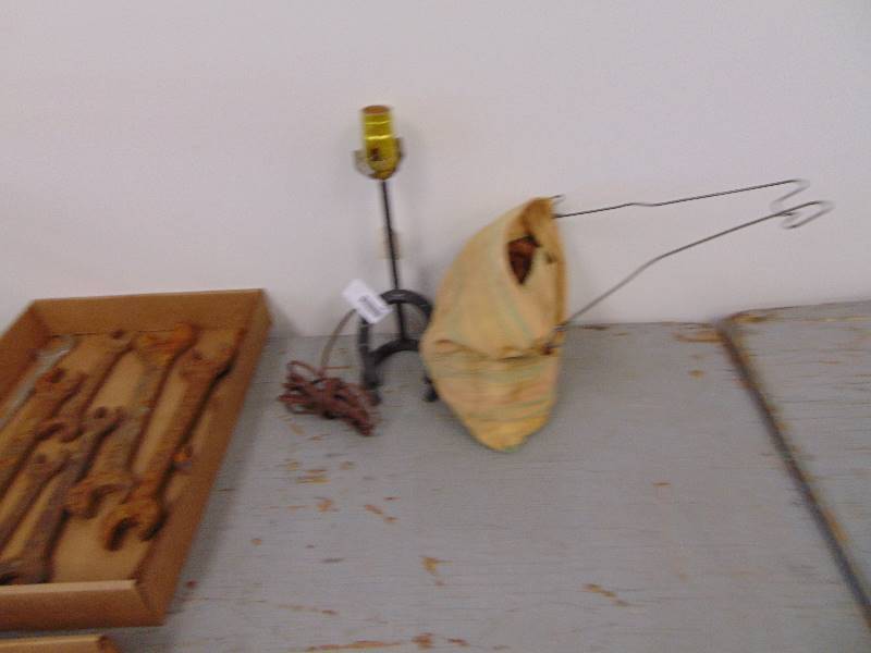 lot 1861 image: Horseshoe Lamp & Clothespin Bag
