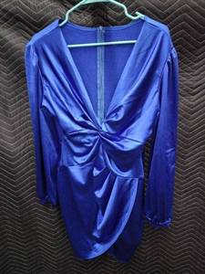 lot 33974 image: royal blue long-sleeve satin mini dress - XL