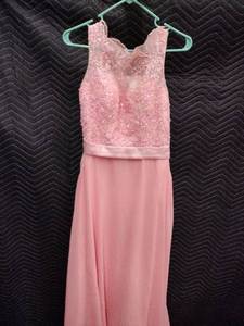 lot 33978 image: blush floor-length formal gown, beaded top