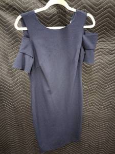 lot 33980 image: Calvin Klein navy blue cold-shoulder sheath dress - 8