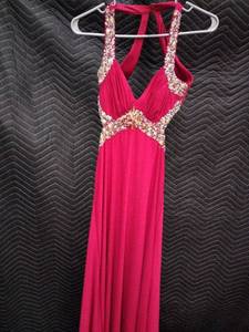 lot 33983 image: Dresses by Deb Red Halter Neckline Formal Dress - Size 34