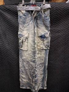 lot 63490 image: Smoke Rise Red Y2K-style acid-washed baggy utility cargo denim pants - s