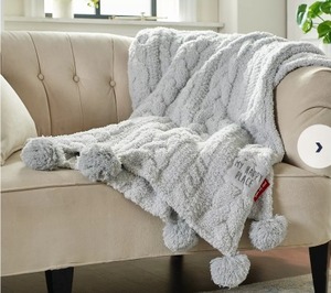 lot 3006 image: Peace Love World 60 x 70 Mega Luxe Cable Knit Throw, Silver