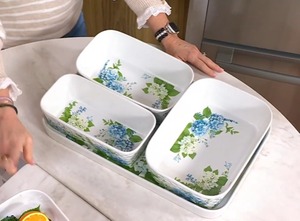 lot 3008 image: $69 Temp-tations 4-Piece Nesting Bakeware Set, Hydrangea
