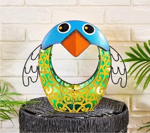 lot 3045 image: Garden Meadow Illuminated Solar Metal Sitting Bird, Red Head