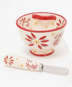 lot 3057 image: Temp-tations 3-Pack Pedestal Bowls, Spreaders & Gift Boxes, Red