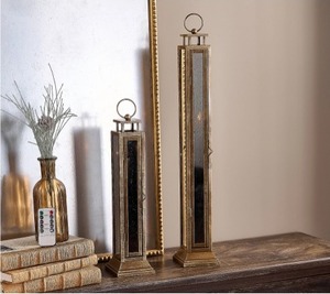 lot 3064 image: Set of 2 Home Reflections Flameless Mercury Glass Taper Lanterns
