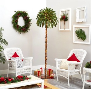 lot 3111 image: Nearly Natural 7 Christmas Palm Artificial Tree, 300 White LED Lights
