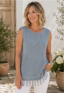 lot 3123 image: Isaac Mizrahi Sweater Tank 5XL Arctic Sapphire Tassel Pocket