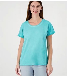 lot 3124 image: Denim & Co. Active Jersey Garment Wash Top-YELLOW