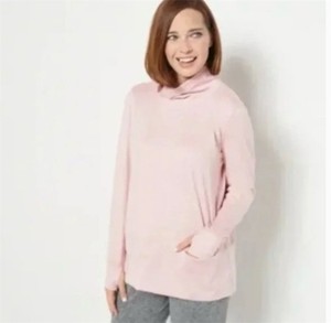 lot 3126 image: Susan Graver Tunic XS SG Sport Heather Knit Funnel Neck Dried Petal