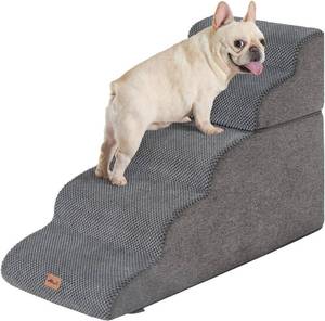 lot 3132 image: $70 Made4Pets Dog Stairs for High Beds, 22.8 5-Step Foam, Grey