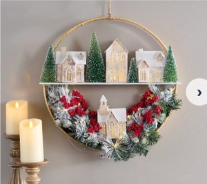 lot 3141 image: Home Reflections 20 Illuminated Village in a Wreath