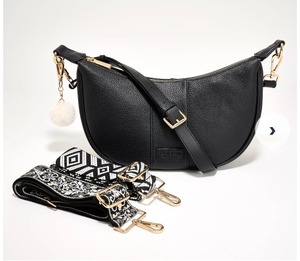 lot 3144 image: Pom Pom London Leather Sutton Crescent Shoulder Bag w 3 Straps, Black