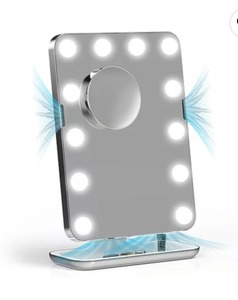 lot 3154 image: $199 Sharper Image SpaStudio Vanity Mirror with Fan, WhiteChrome