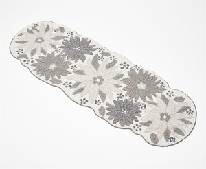 lot 3160 image: Temp-tations Seasonal 13 x 36 Beaded Table Runner in Grey Poinsettia