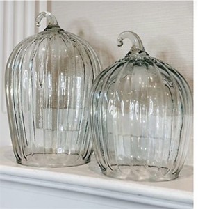 lot 3177 image: $66 Simply Stunning Set of 2 Glass Pumpkin Cloches by Janine Graff