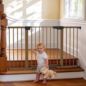 lot 3207 image: $142 Cumbor 30-54 Extra Wide Baby Gate, Dual Lock, Auto-Close, Brown