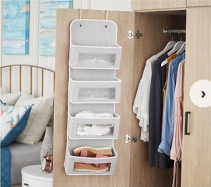 lot 3221 image: Tidy & Co. Over the Door 4-Tier Canvas Hanging Storage Organizer, TAN