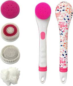 lot 3260 image: Battery Powered Body Brush 4-Head Exfoliating 14in (Floral)