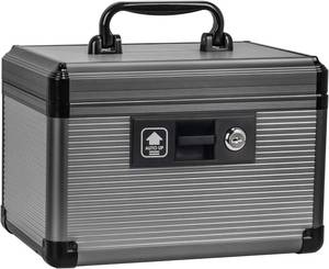lot 21970 image: Medicine Lock Box with Key, Aluminum First Aid Box, 10 x 6.89 x 6.89 in
