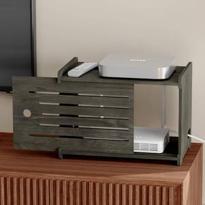 lot 21973 image: Wooden WiFi Router Box Hider Shelf for Cable Modem Router, Moss Gray