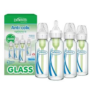 lot 21978 image: Dr. Browns Anti-Colic Options Narrow Glass Baby Bottle, 8 oz, 4-Pack
