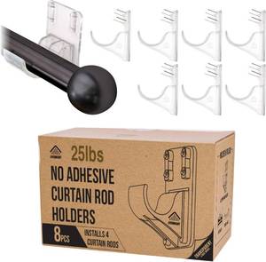 lot 22013 image: No-Adhesive Heavy-Duty Curtain Rod Holders (8 Pack, 1.25 Rods)