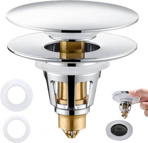 lot 22015 image: Universal 3-in-1 Sink Stopper - Chrome Pop Up Drain Stopper with Strainer