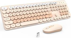 lot 22038 image: Wireless Keyboard and Mouse, Full-Sized Typewriter Keyboard Silent, Creamy