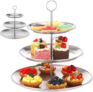 lot 22053 image: 3-Tier Cupcake Stand, Large Stainless Steel Tiered Serving Tray, Silver